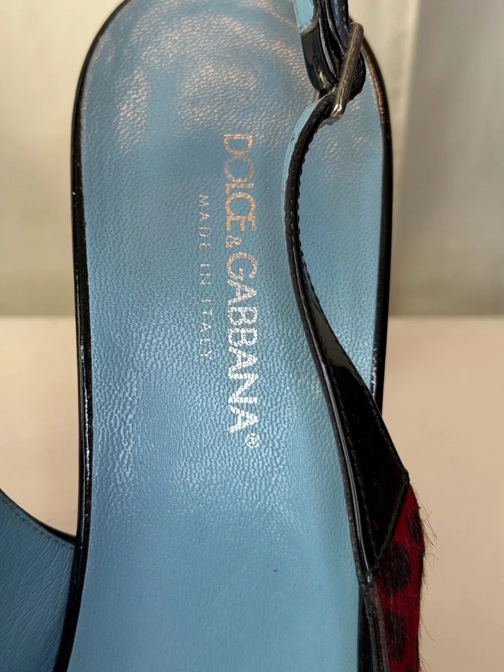 Dolce & Gabbana Red and Black Leopard-Print Slingback Pumps